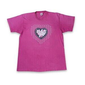 VTG Fruit Of The Loom T-Shirt 90’s Heart Graphic Pink Grandma Core XL Cotton USA